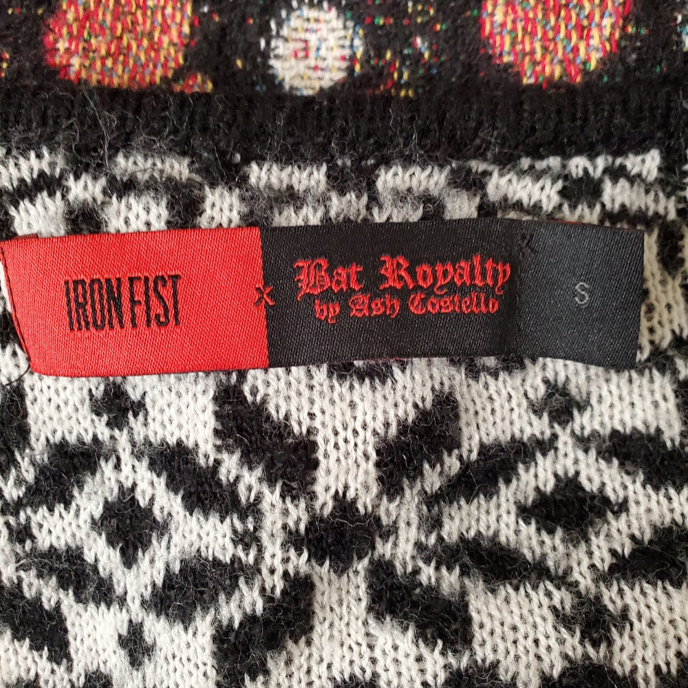 Iron Fist Bat Royalty Ash Costello Black and White Bat Sweater Size S WITH FLAWS - Picture 2 of 5
